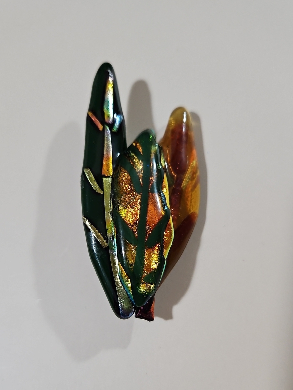 Handmade Art Glass Leaves Brooch Pin Signed By Artist EUC
